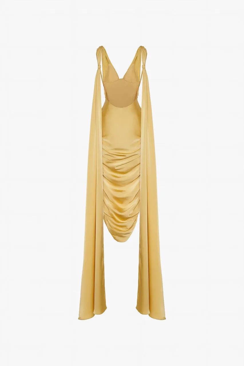 Desert Elegance Silk Gown with Flowing Silk Flaps