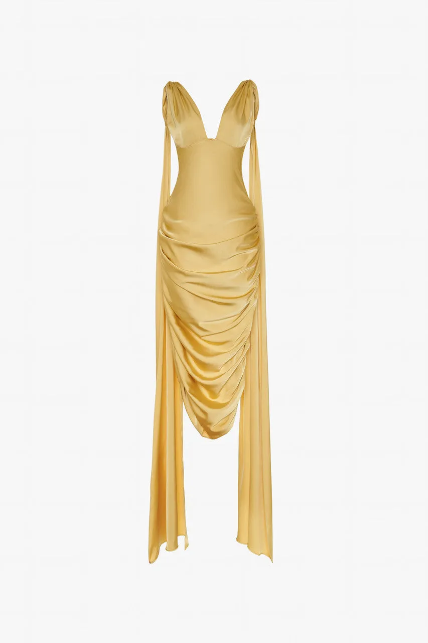 Desert Elegance Silk Gown with Flowing Silk Flaps