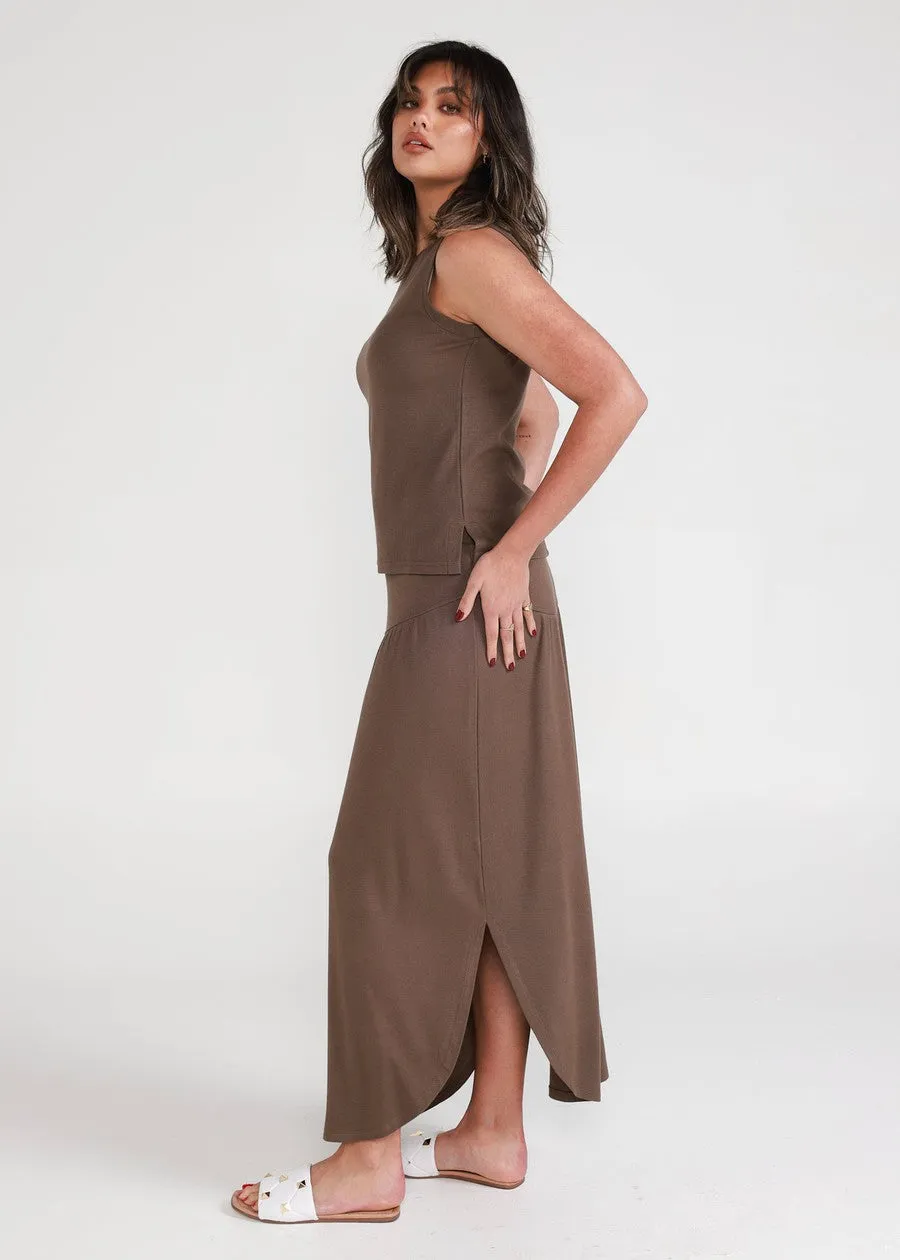 Dionne Ribbed Bamboo Maxi Skirt - Chocolate