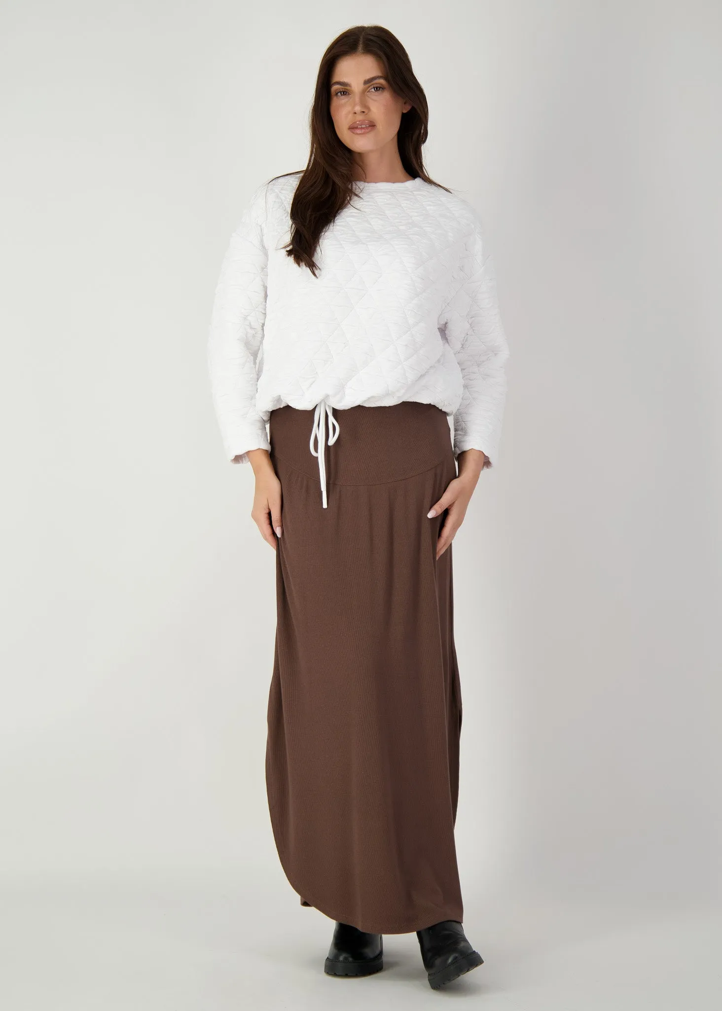 Dionne Ribbed Bamboo Maxi Skirt - Chocolate