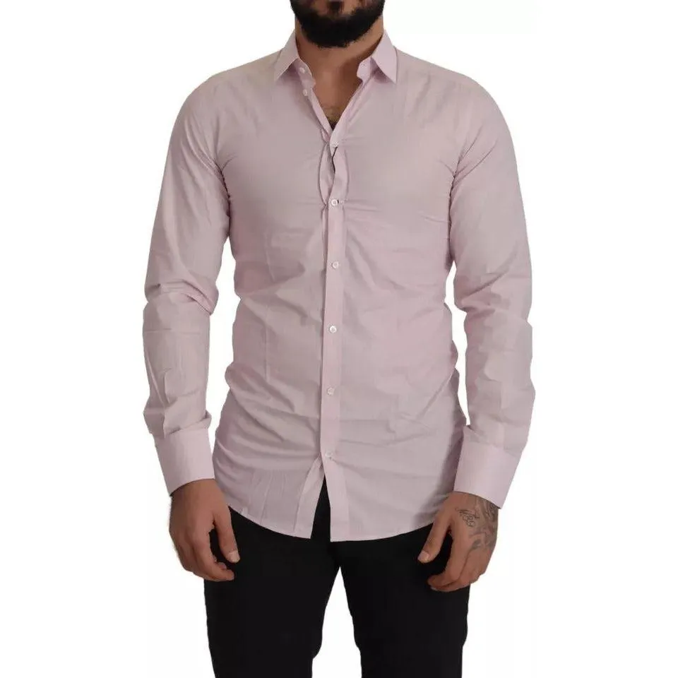 Dolce & Gabbana Light Pink Cotton Dress Formal Men GOLD Shirt