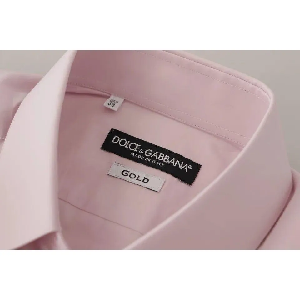 Dolce & Gabbana Light Pink Cotton Dress Formal Men GOLD Shirt