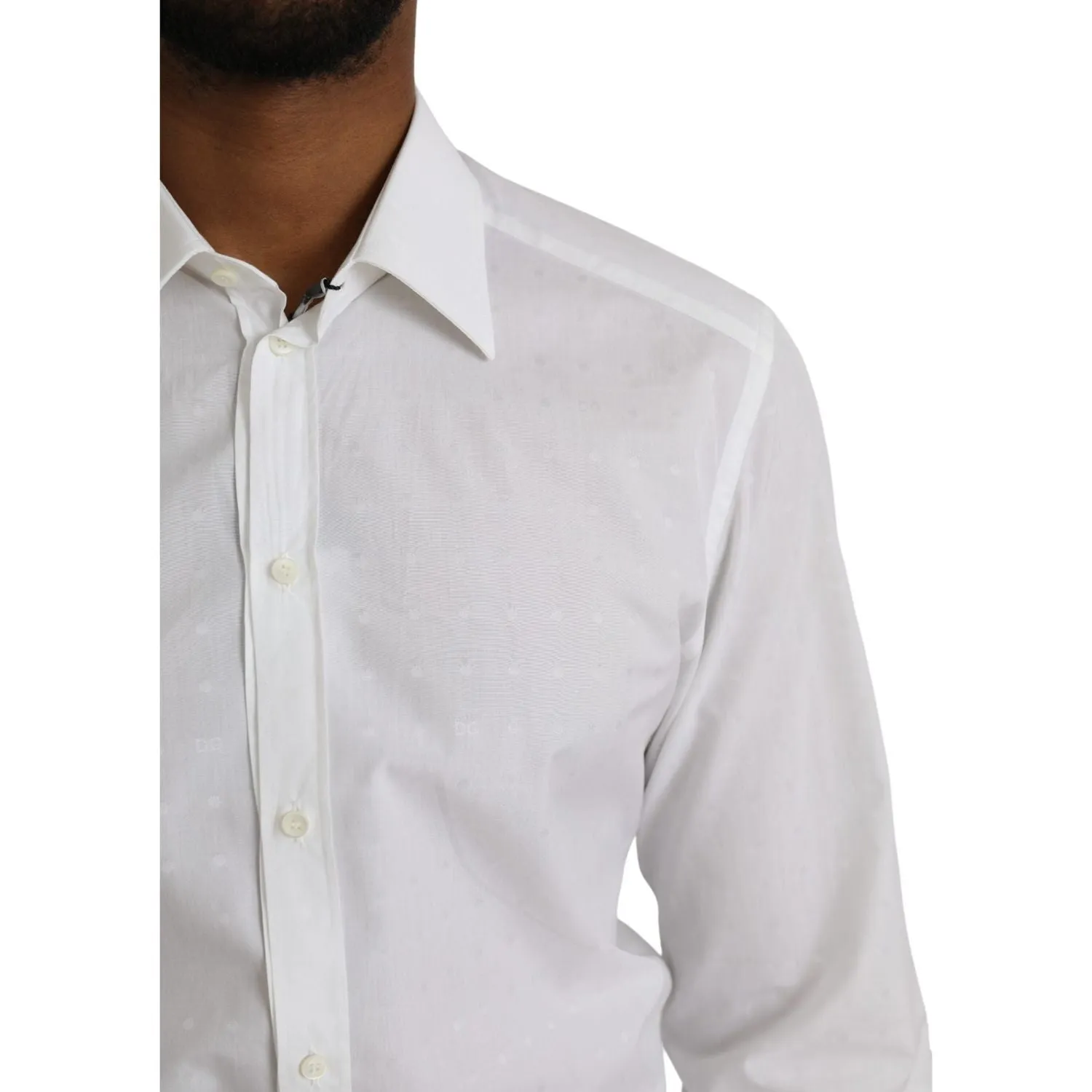 Dolce & Gabbana White Logo Cotton Men Dress GOLD Shirt