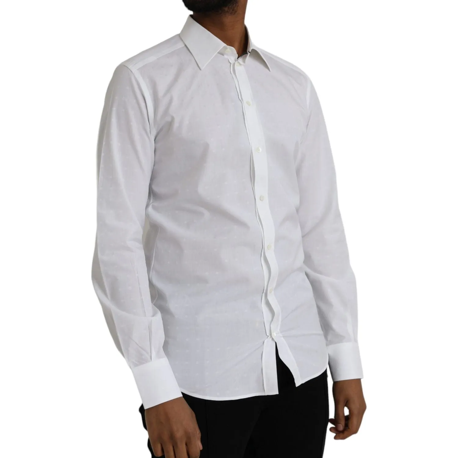 Dolce & Gabbana White Logo Cotton Men Dress GOLD Shirt