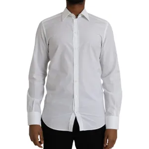 Dolce & Gabbana White Logo Cotton Men Dress GOLD Shirt