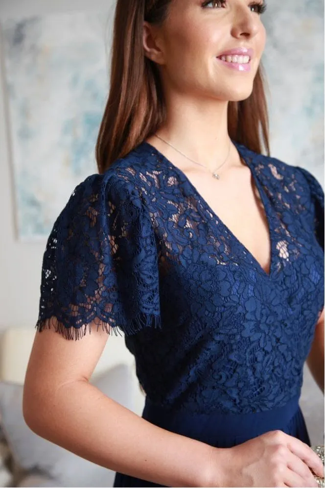 Double Second Navy Lace Wrap Front Maxi Dress