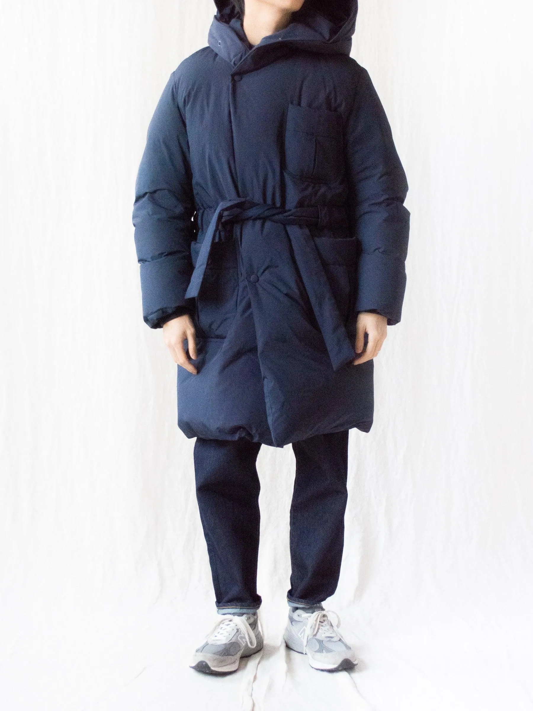 Down Robe Hooded Coat - Navy