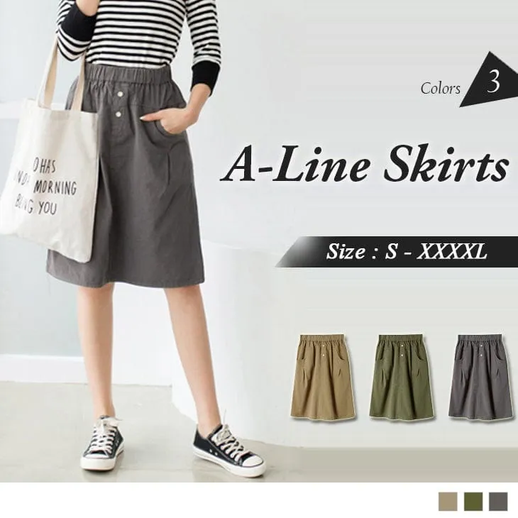 ELASTIC WAIST POCKET A-LINE SKIRTS