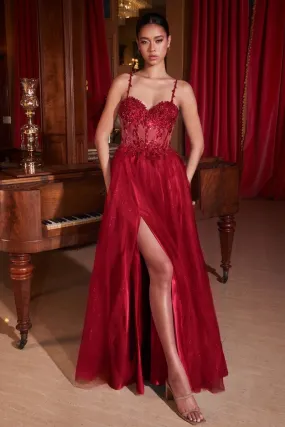 Emotion Prom Dress Lace & Tulle Gown 740234ER-Red     Cinderella Divine CD0234 LaDivine CD0234