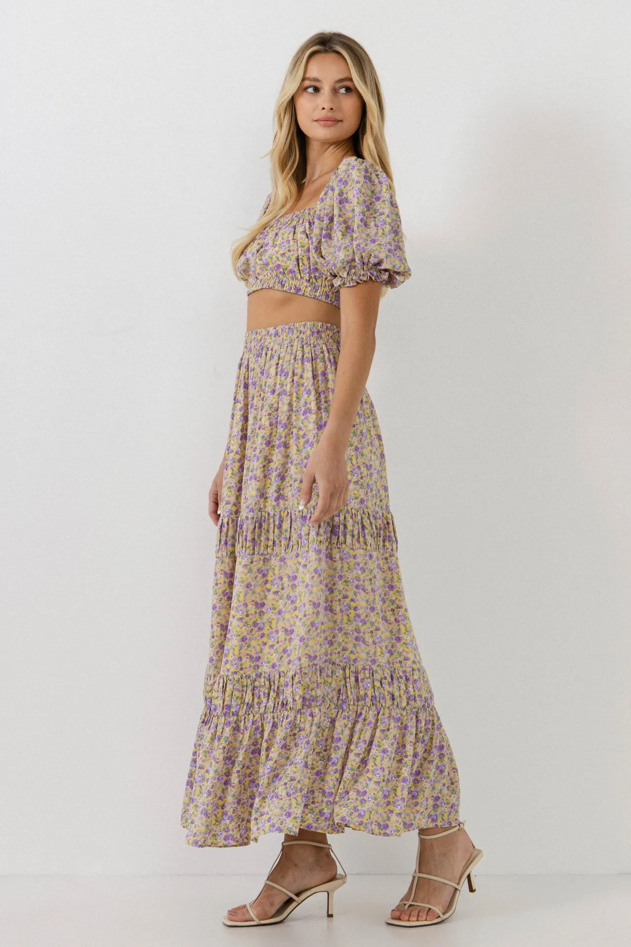 English Factory - Floral Shirring Detail Long Skirt