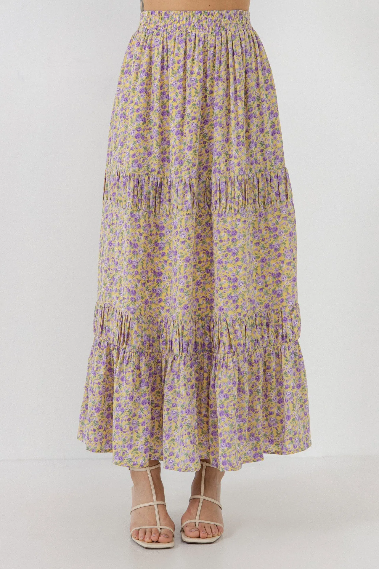 English Factory - Floral Shirring Detail Long Skirt