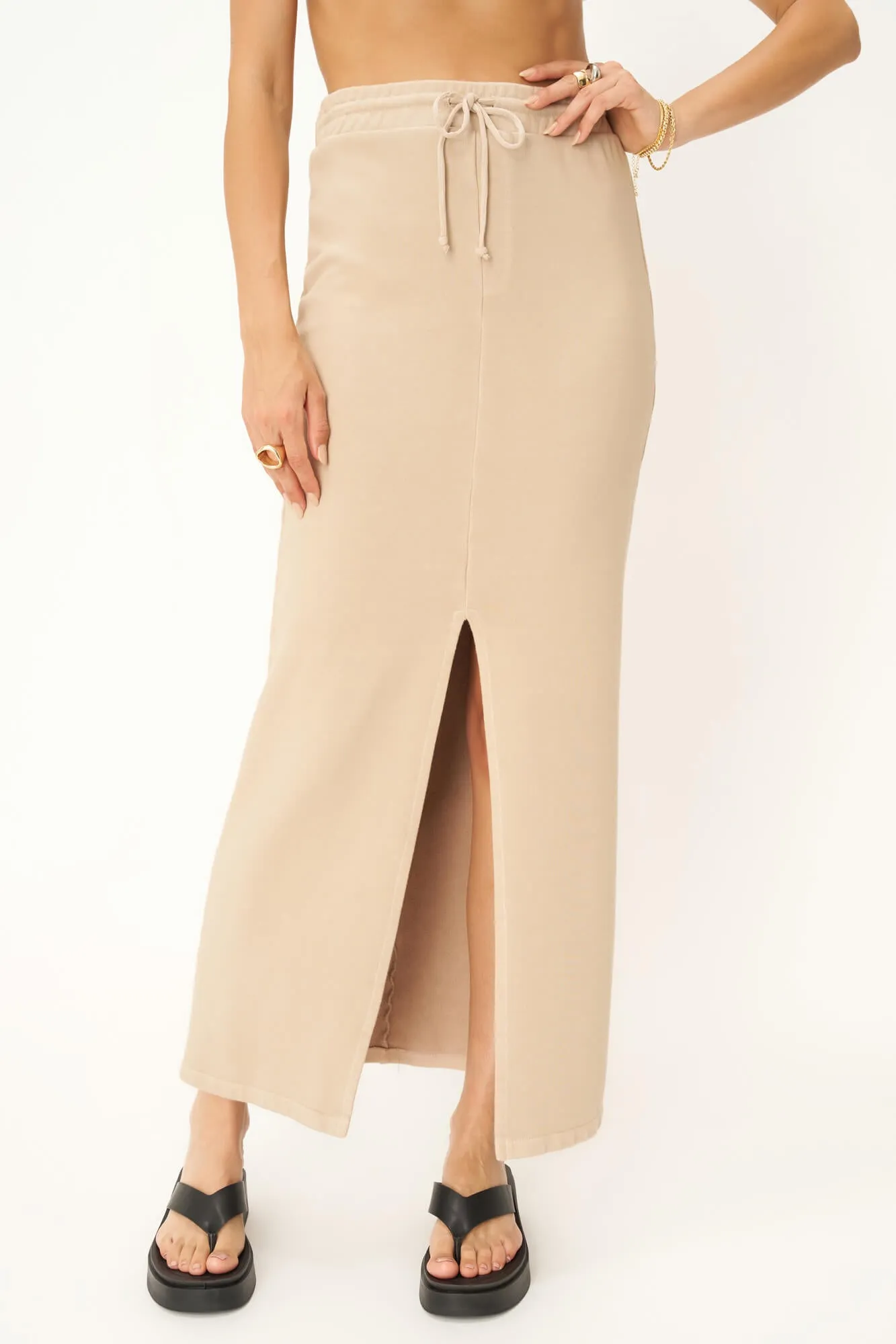 Eternal Front Slit Maxi Skirt - Oyster Beige