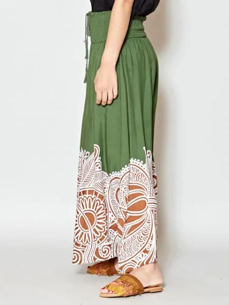 Ethnic Flower Print Long Skirt