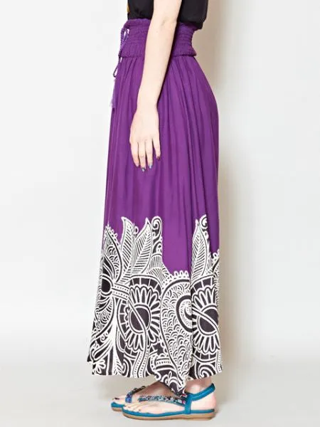 Ethnic Flower Print Long Skirt