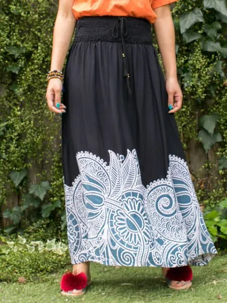 Ethnic Flower Print Long Skirt