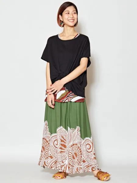 Ethnic Flower Print Long Skirt