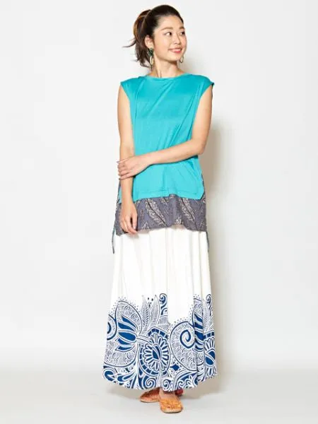 Ethnic Flower Print Long Skirt