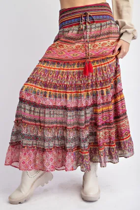 Ethnic Printed Tiered Skirt