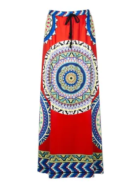 Ethnic Style Bohemian Women High Waist Geometric Printed Maxi Skirt