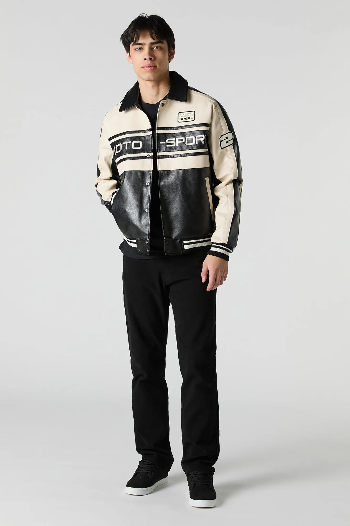 Faux Leather Motosport Colourblock Bomber Jacket