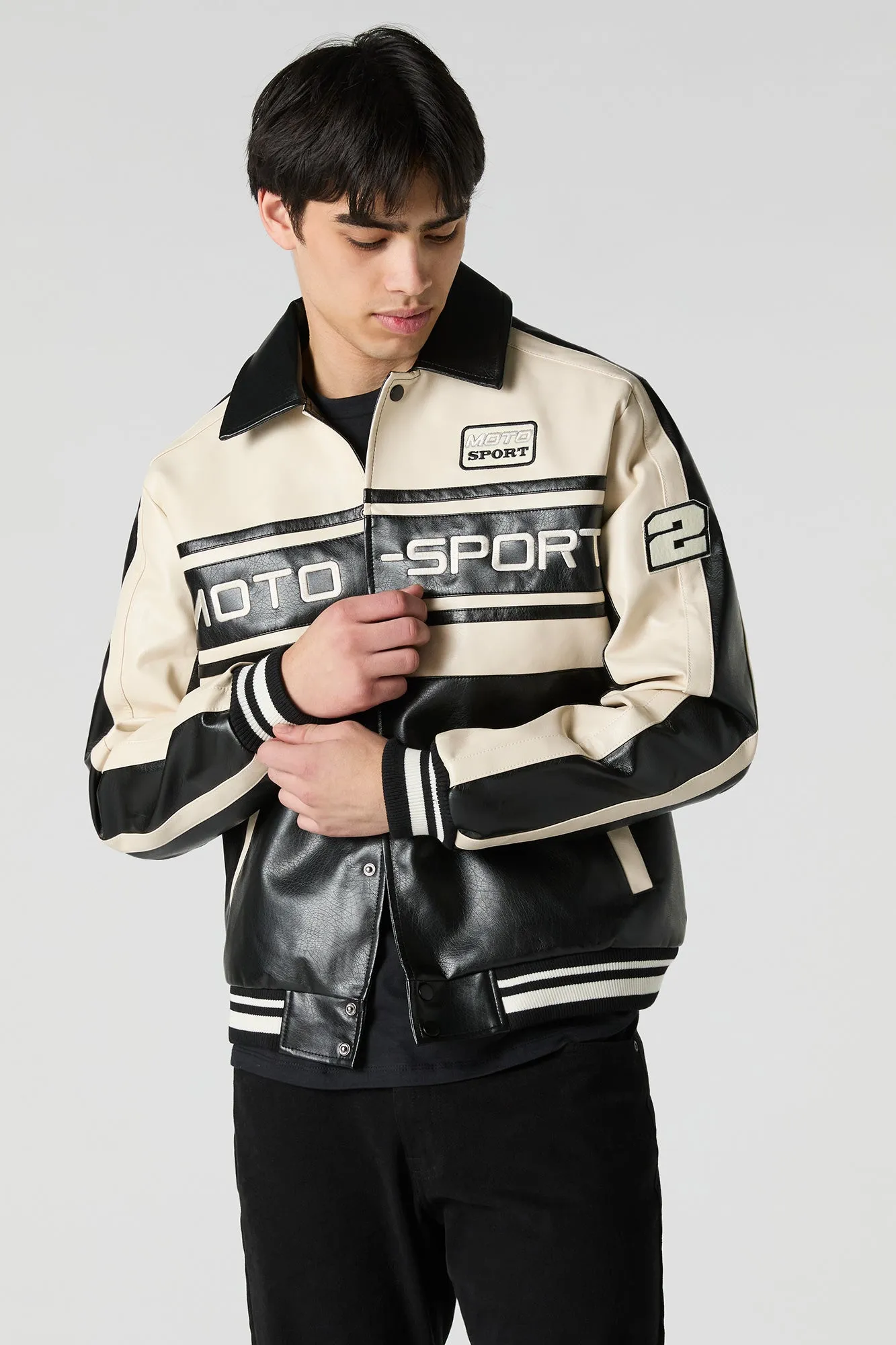 Faux Leather Motosport Colourblock Bomber Jacket