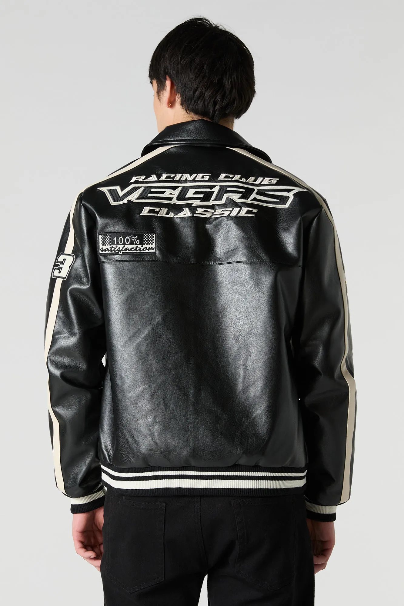 Faux Leather Motosport Colourblock Bomber Jacket