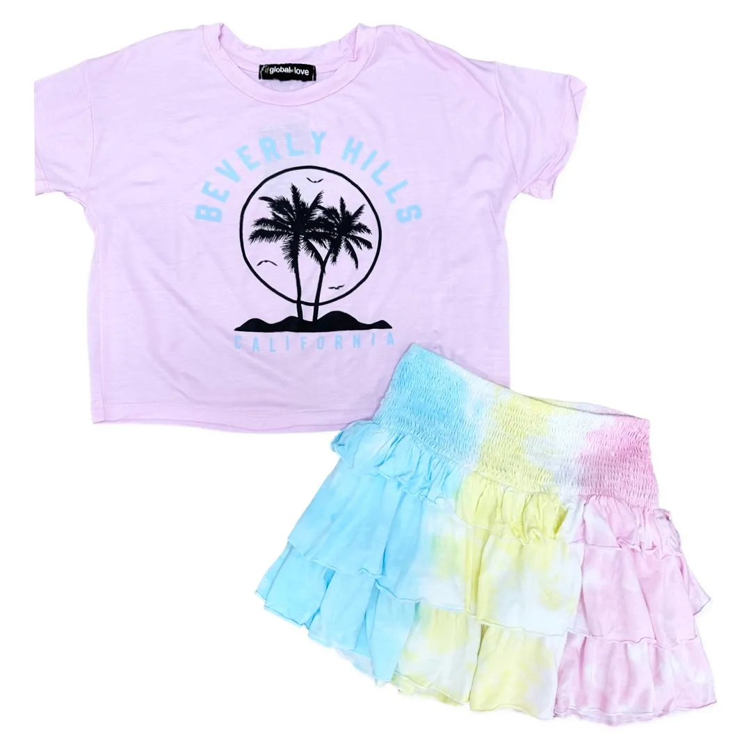 FBZ Global Love Pastel Tie Dye Layered Skirt