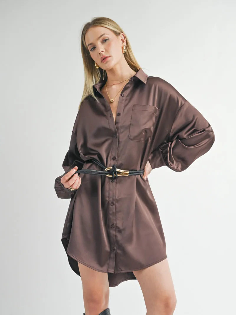 Flawless Oversized Shirt Dress - Chocolate Brown