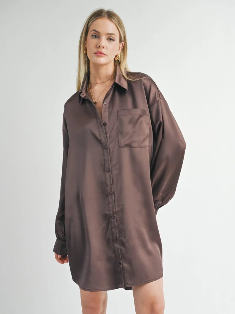 Flawless Oversized Shirt Dress - Chocolate Brown