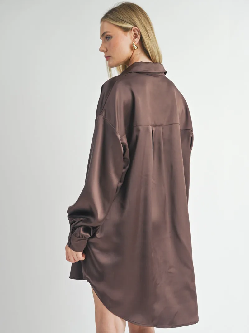 Flawless Oversized Shirt Dress - Chocolate Brown