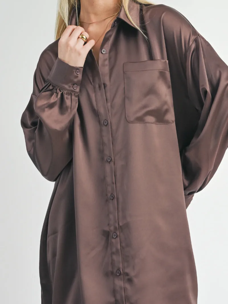 Flawless Oversized Shirt Dress - Chocolate Brown