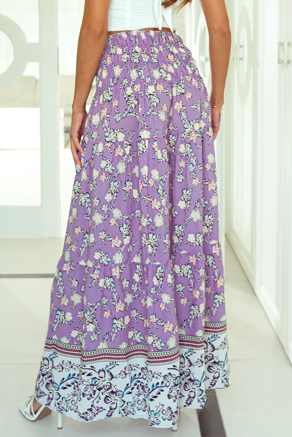 Floral Shirred Waist Maxi Skirt