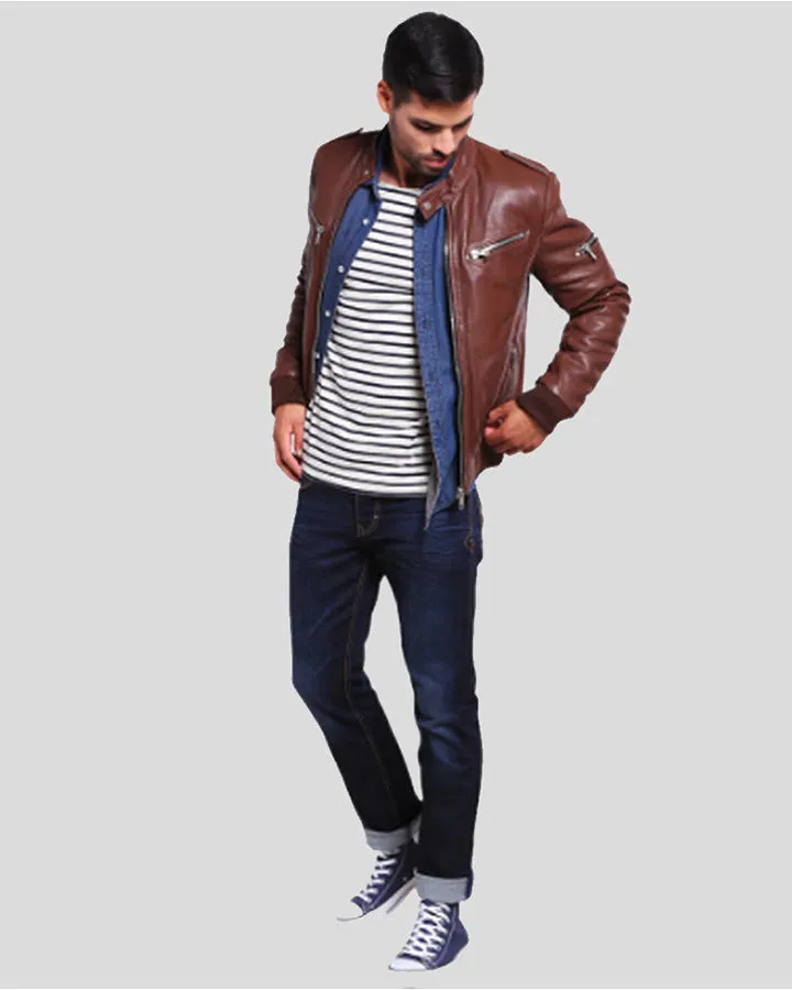 Fonz Brown Bomber Leather Jacket