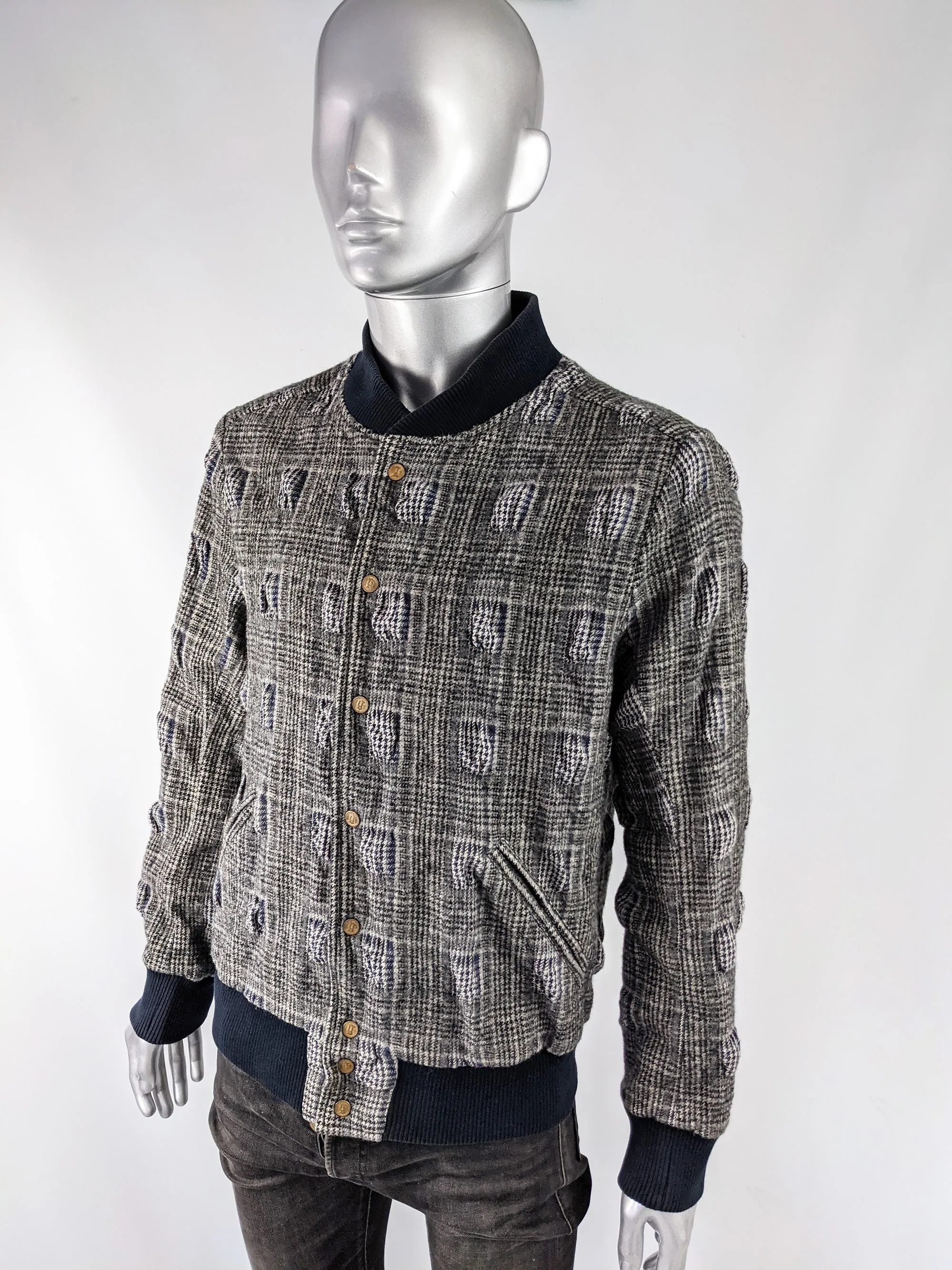 Galliano Vintage Mens Textured Tweed Bomber Jacket, 1990s