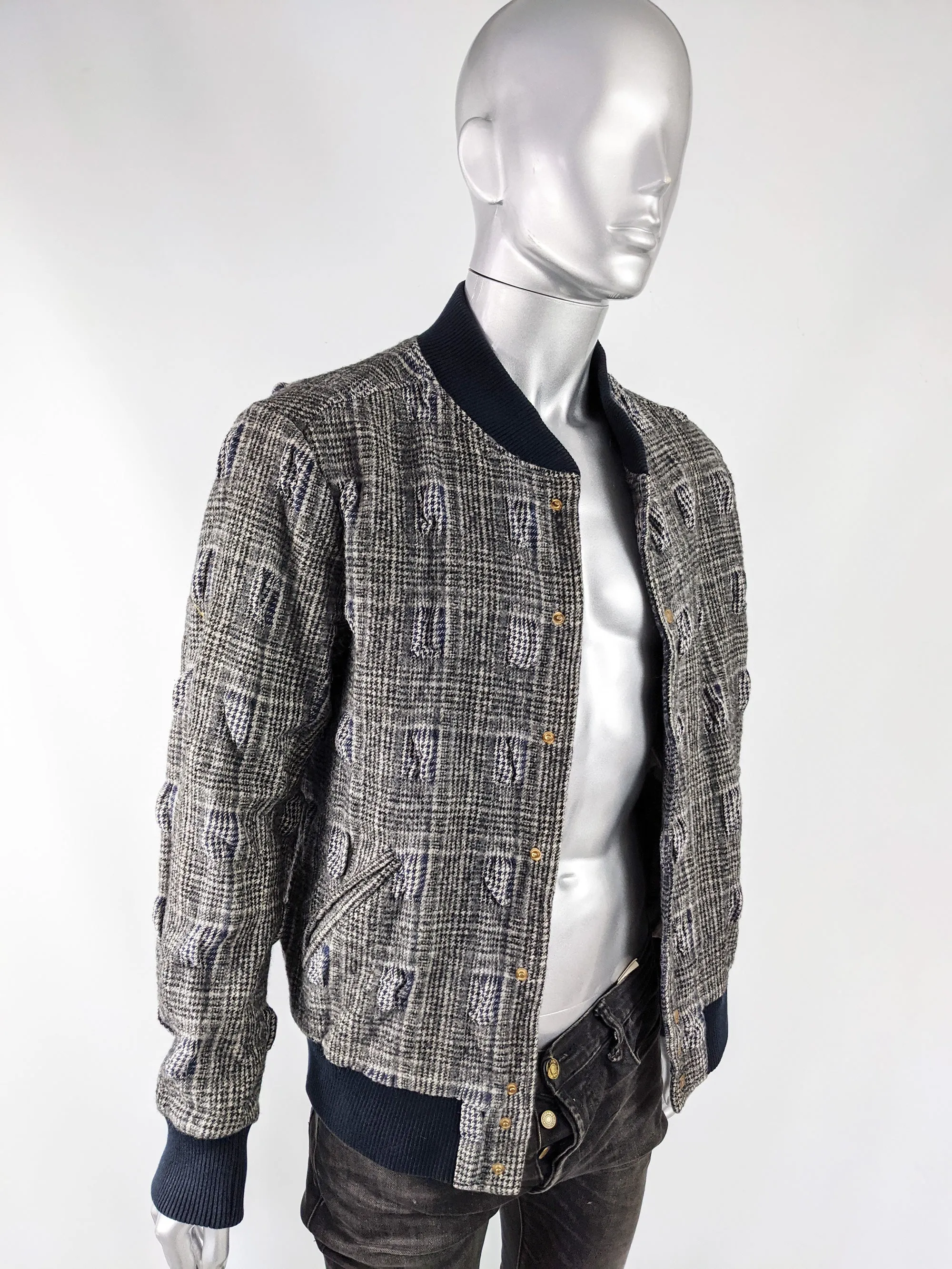 Galliano Vintage Mens Textured Tweed Bomber Jacket, 1990s