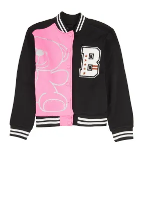 Girls Color Block Chenille Patch Bomber Jacket