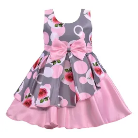 Girls Floral Bow Layered Dress