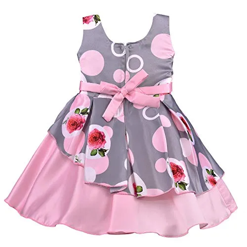 Girls Floral Bow Layered Dress