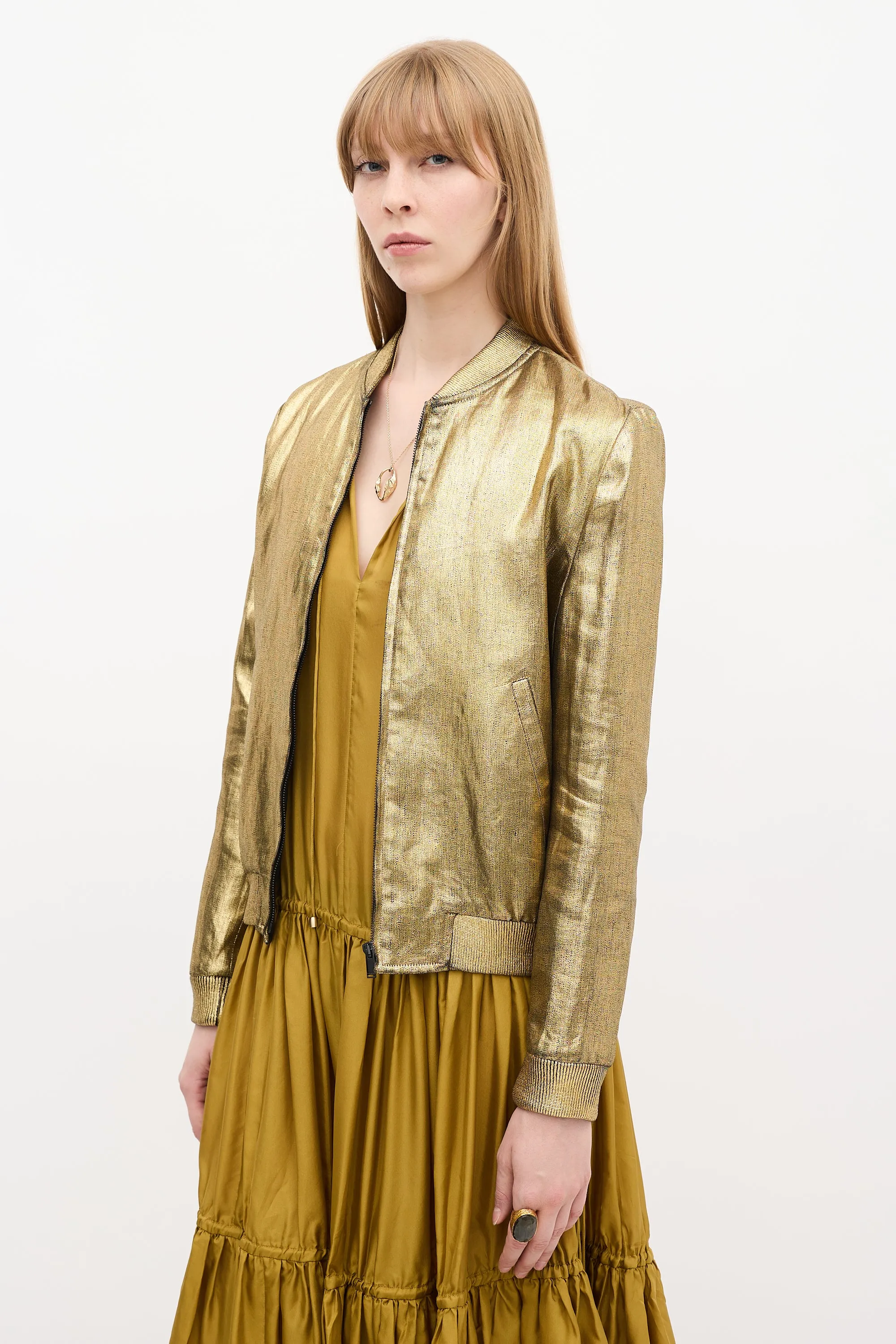 Gold Metallic  Bomber Jacket