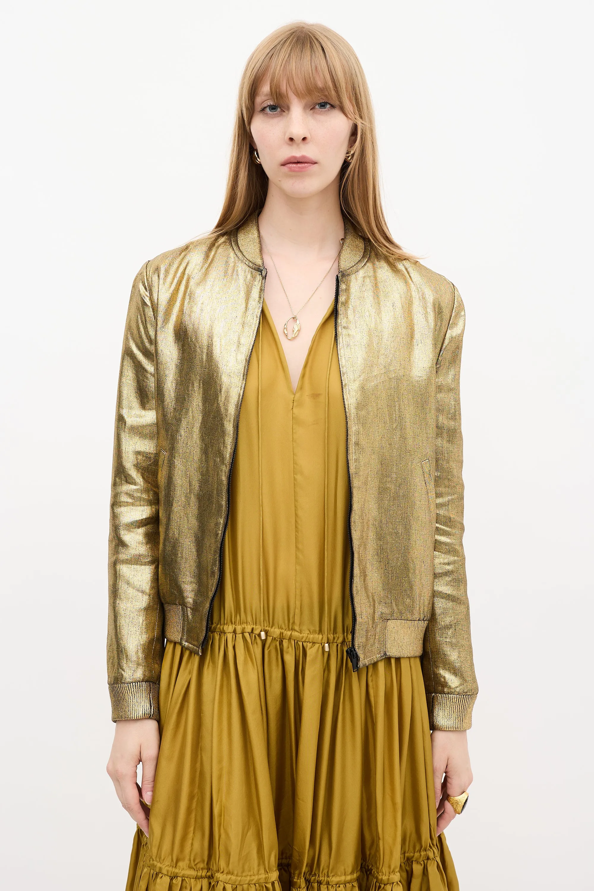 Gold Metallic  Bomber Jacket