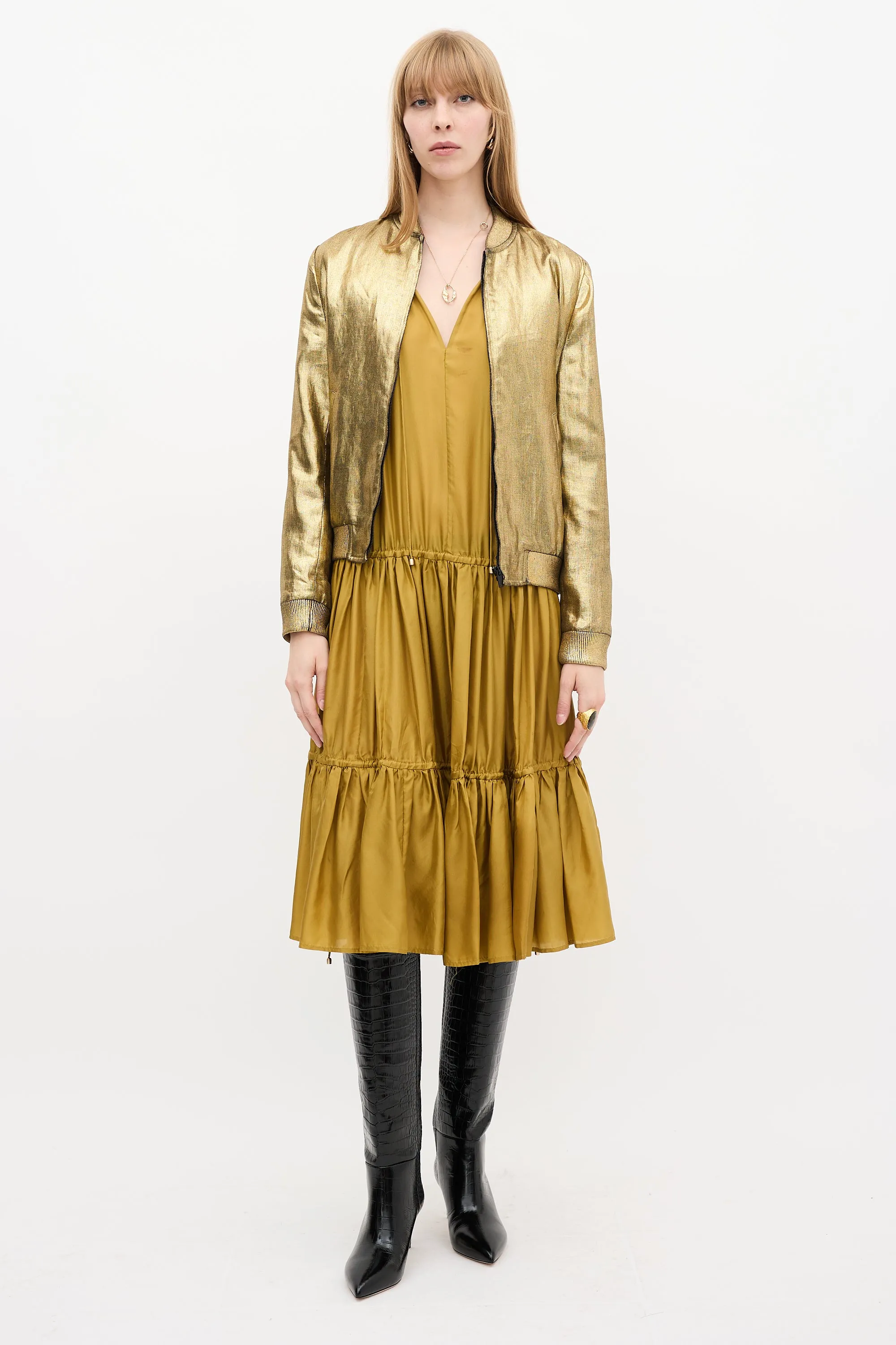 Gold Metallic  Bomber Jacket