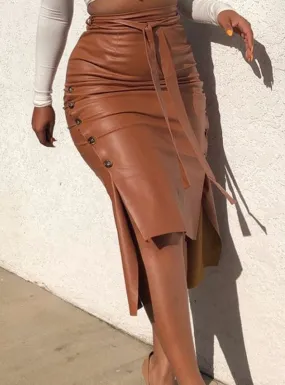 Gorgeous Lace Up High Slit Maxi Velvet Skirt