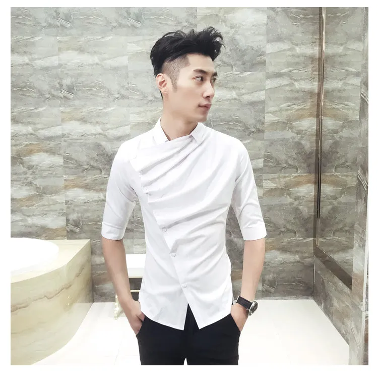 Gothic Style Side Ruffle Men Slim Shirt