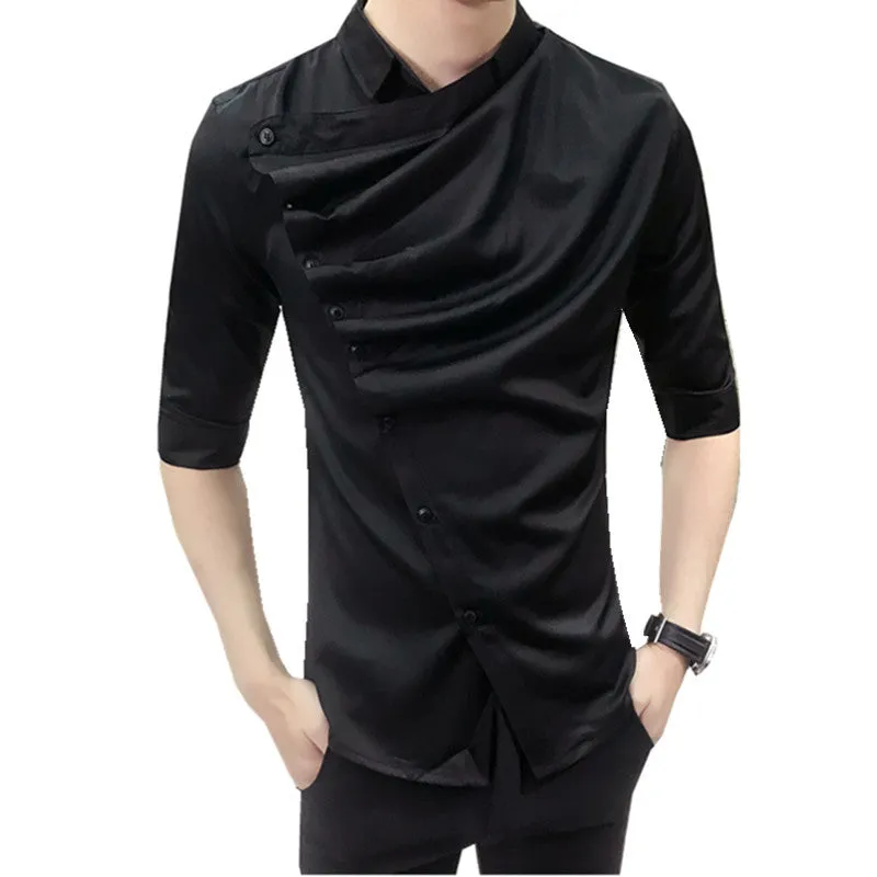 Gothic Style Side Ruffle Men Slim Shirt