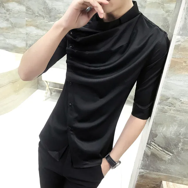 Gothic Style Side Ruffle Men Slim Shirt