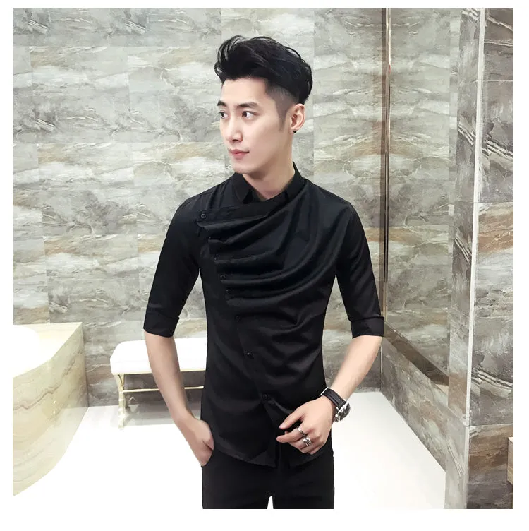 Gothic Style Side Ruffle Men Slim Shirt