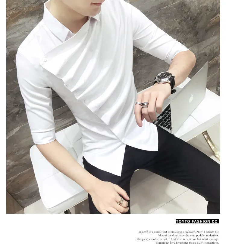 Gothic Style Side Ruffle Men Slim Shirt