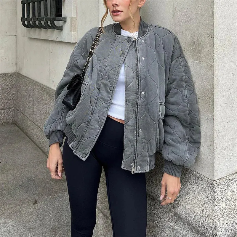 Gray Oversized Thick Warm Casual Winter Girls Cotton 2024 Bomber Female High Street Loose Outwear Jacket