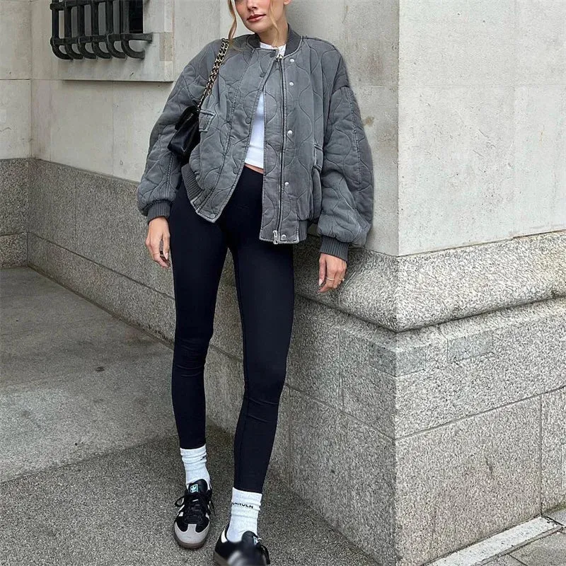 Gray Oversized Thick Warm Casual Winter Girls Cotton 2024 Bomber Female High Street Loose Outwear Jacket