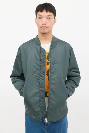 Green Nylon Two Pocket Bomber Jacket